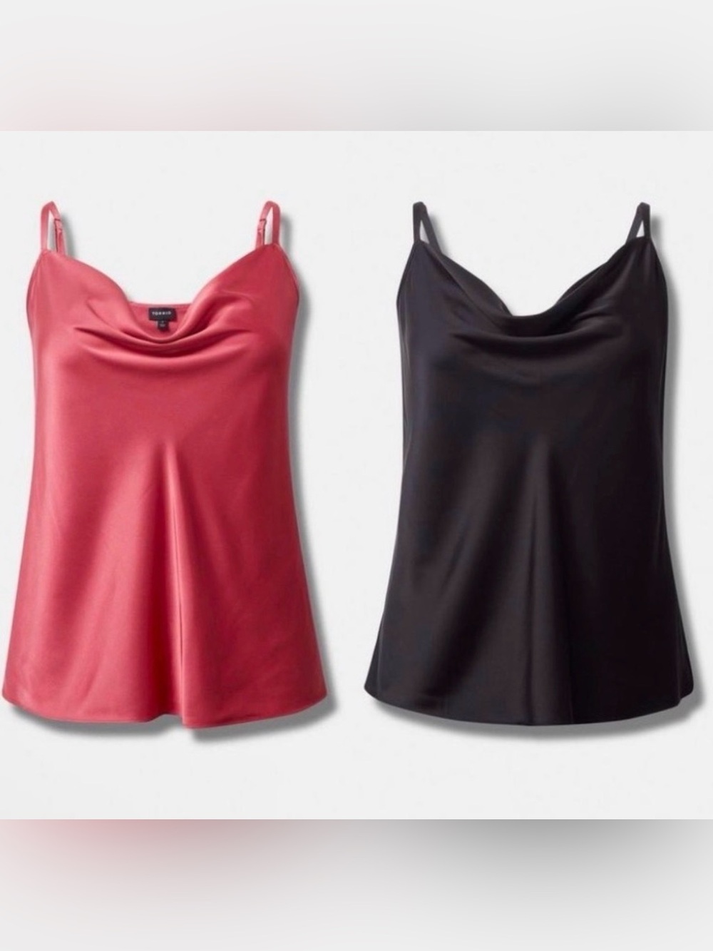 Bundle of 2 Torrid Satin Cowl Neck Cami Tanks in Holly Berry and Black Size 1 1X